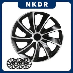 NKDR Universal Wheel Covers Set of 4, Snap-On Hubcaps for Steel Rims, Car Wheel Rim Covers Black and Silver