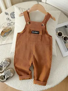 Boys' corduroy overalls, retro corduroy casual style, personalized letter label+wooden buttons+rolled hem, Valentine's Day gift, boys' birthday gift, suitable for daily outings, home leisure, family gatherings, baby clothing