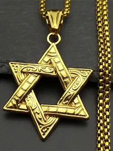Jewish Star Of David Stainless Steel Fashion Necklace for Men Women Gold Silver Color Israel Hexagram Pendant Necklace Amulet Jewelry Accessory Stainless Steel Necklaces Religious Jewelry