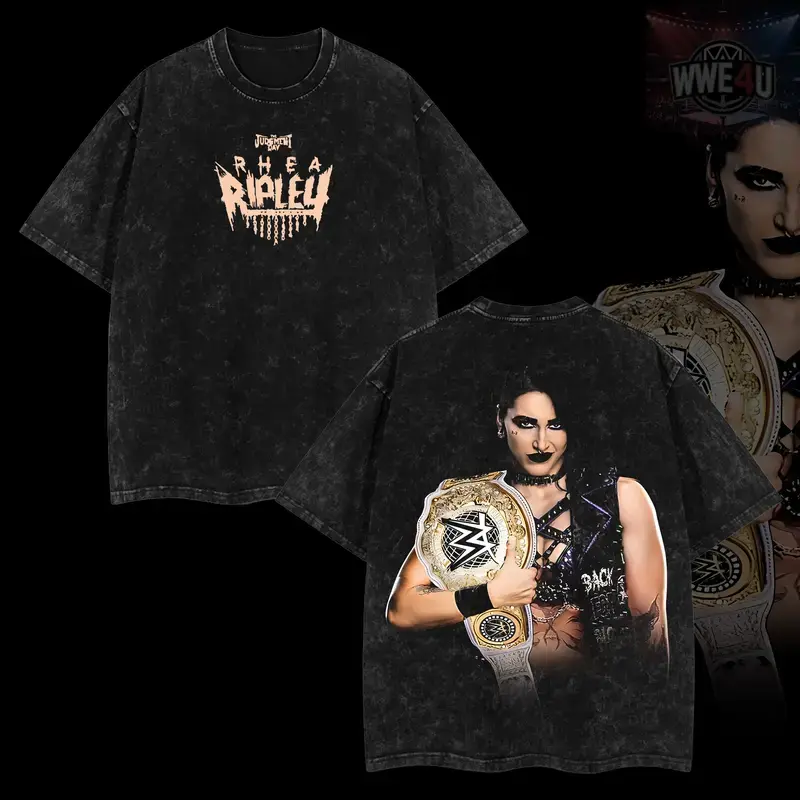 WWE Retro Vintage Edition Rhea Ripley Wash  Tee Men's 100% Premium Cotton T-Shirt Classic Print Soft Clothes Menswear graphic tees outfits men Fabric Top Streetwear Crewneck