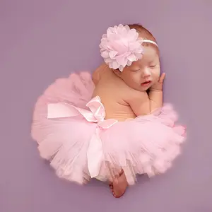 Newborn Tutu Photography Props - Pink Princess Tutu Skirt & Headband - Newborn Girls Photography Outfits(Pink) Newborn Gift Set Baby Photography