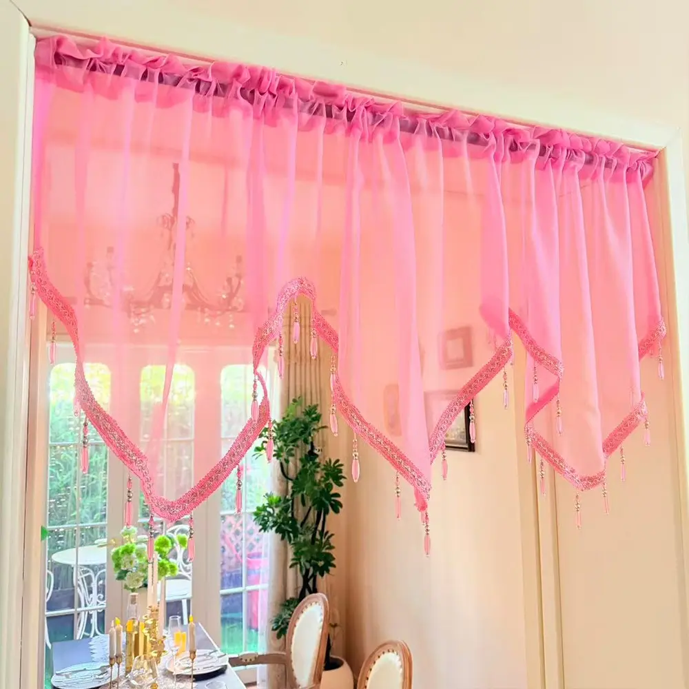 Romantic Heart Lace Fringe Beaded Curtain, Princess Style Bedroom Door Curtain, Wedding Party Decoration Short Window Curtains, Home Decoration Curtain, Net Curtain Window, Home Decorative Curtain