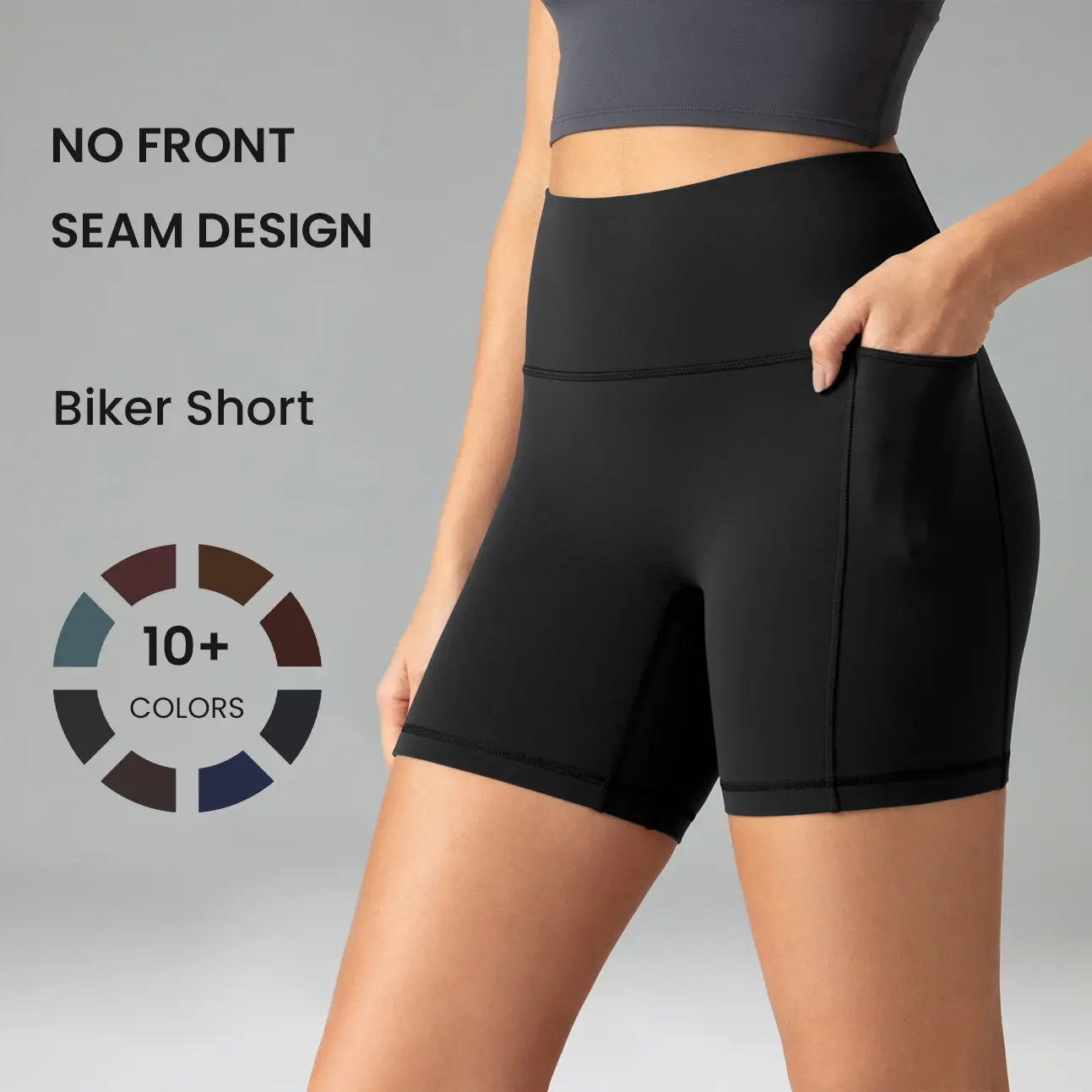 Colorfulkoala Biker Shorts for Women, Slim-Fitting 6" High-Waisted Seamless Stretch Gym Activewear with Side Pockets, No Front Seam, Athleisure Shorts, Gym Exercise Activewear, Seamless Stretch Shorts
