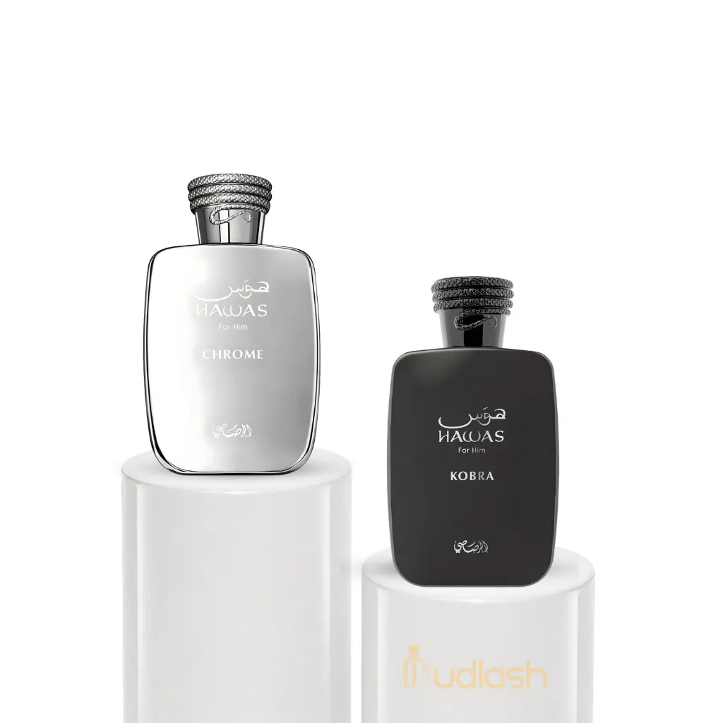 Oudlash Bundle | Rasasi | Hawas | Chrome + Kobra | Men's Fragrance | 100 ML - 3.4 OZ | Eau De Parfum | Cinnamon - Neroli & Green Tea