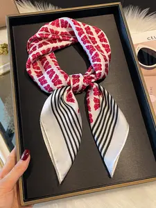 70cm*70cm Women Bandana Polka Dot&Square Printed Silk Feel Soft Square Scarf, Headband, Neck Wrap, Travel Multipurpose Scarf