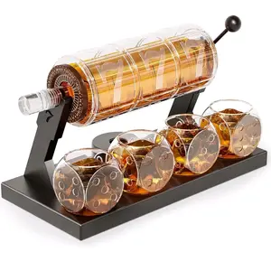 Slot Whiskey Decanter Set for Men, 50.7 Oz Casino Style Whiskey Decanter with 4 Dice Glasses, Birthday Gifts for Men Dad, Him, Boyfriend, Guy, Liquor Dispenser for Anniversary, Bar Accessory