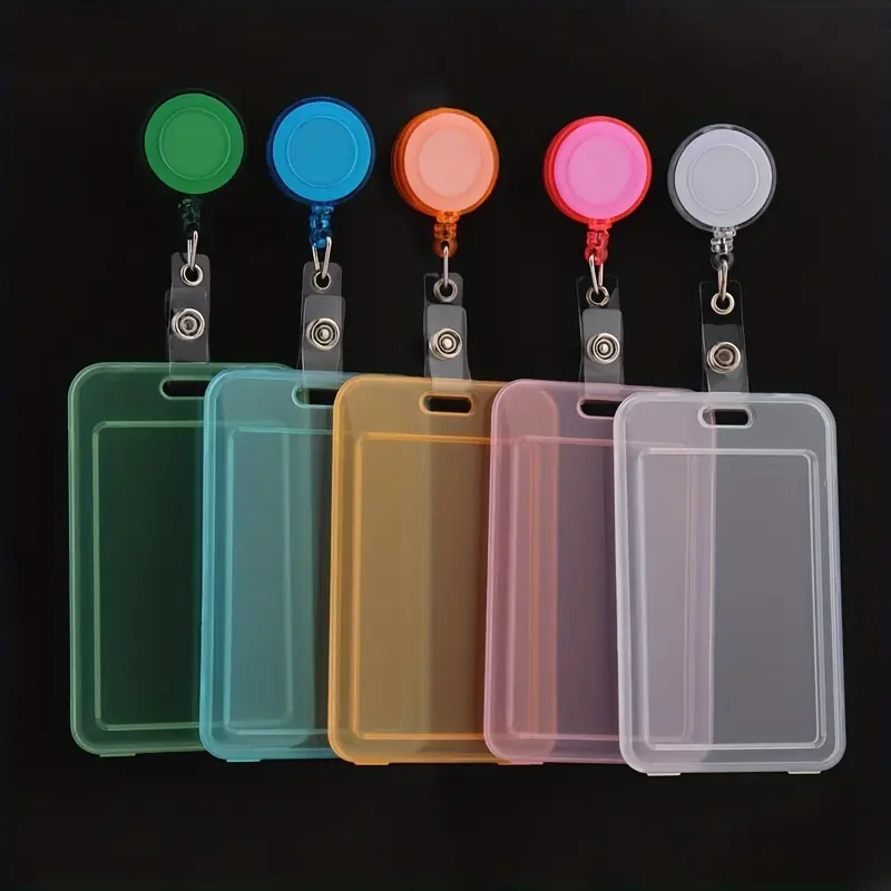 5pcs Durable Clear PET ID Badge Reel Set - Retractable Clip Card Holder for Student/Teacher Pass, Key Cards, Driver's License - Transparent Protective Case Badge Reels Retractable Retractable Badge Holders