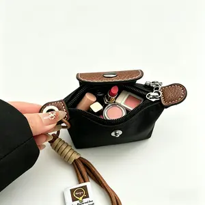 Women's Mini Zipper Coin Purse, Nylon & Leather Wristlet Clutch Bag, Versatile Street Style Earphone Bag Keychain Charm, Ideal Mother’s Day Holiday Gift for Ladies & Teens