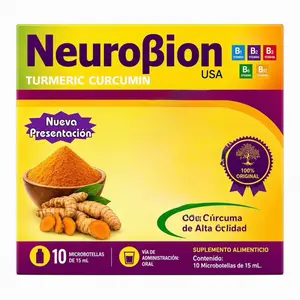 NeuroBion Turmeric Curcumin & Vitamin B Complex Liquid Supplement, 10 Micro Bottles (15 mL Each)
