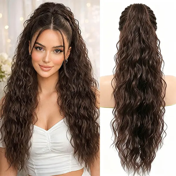 Long Wavy Claw Drawstring Ponytail Extension, 26 Inch Curly Heat Resistant Synthetic Fiber Thick Fluffy Natural Looking Clip Ponytail Hairpiece for Black Women, Daily Party Wedding Dating Dance Cosplay Halloween Costume Gifts tiktokshopbacktoschool