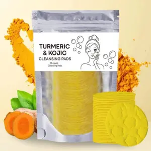 30pcs/pack Turmeric Kojic Acid Cleansing Pads Set Exfoliating Moisturizing Deeply Pore Cleansing for Face and Body Daily Skincare