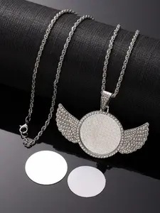 Multicolor Angel Wings Necklace, Heart Full of Diamonds, Stunning Collarbones Chain Jewelry for Elegant Occasions, Charms Necklace, Pendant Design