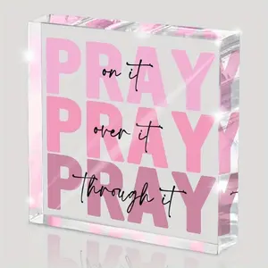 Inspirational Decorative Wall Art, Christian Gift for Women, Office Desk Accessory, Dorm Room Decoration, Bedroom Decor, Pray over It Bible Verse, Modern Home Decor