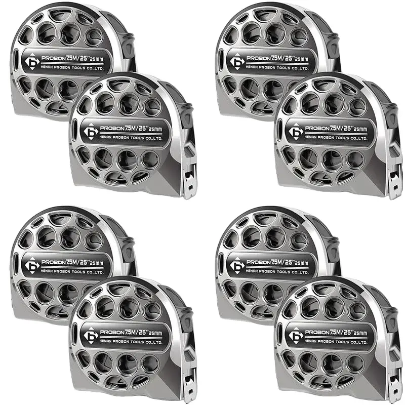 PROBON 8-Piece Durable Tape Measure Set (25FT/7.5M) - Stainless Steel Retractable, Washable Anti-Fall, Double-Sided Inch/MM, Manual Lock Portable Hand Tool, Heavy-Duty Tool Box Included, Home & Camping Essential, Hardware
