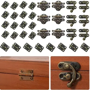 12 Pieces Jewelry Box Hinges and Latches - Thickened Solid Bronze Tone Antique Box Latch, Right Latch Hook Hasp Horn Lock, Cat Door Latch Holder with 24 Replacement Screws (Right Latch Buckle) - Home Improvement.