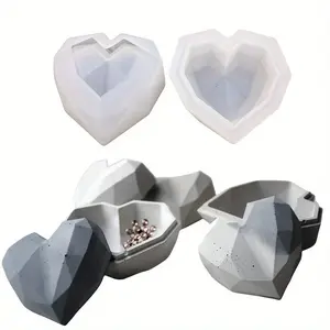 2-Piece Heart Shape Storage Box Silicone Molds Set, Concrete Cement Clay Container Molds, Jewelry Box Molds for Crafting