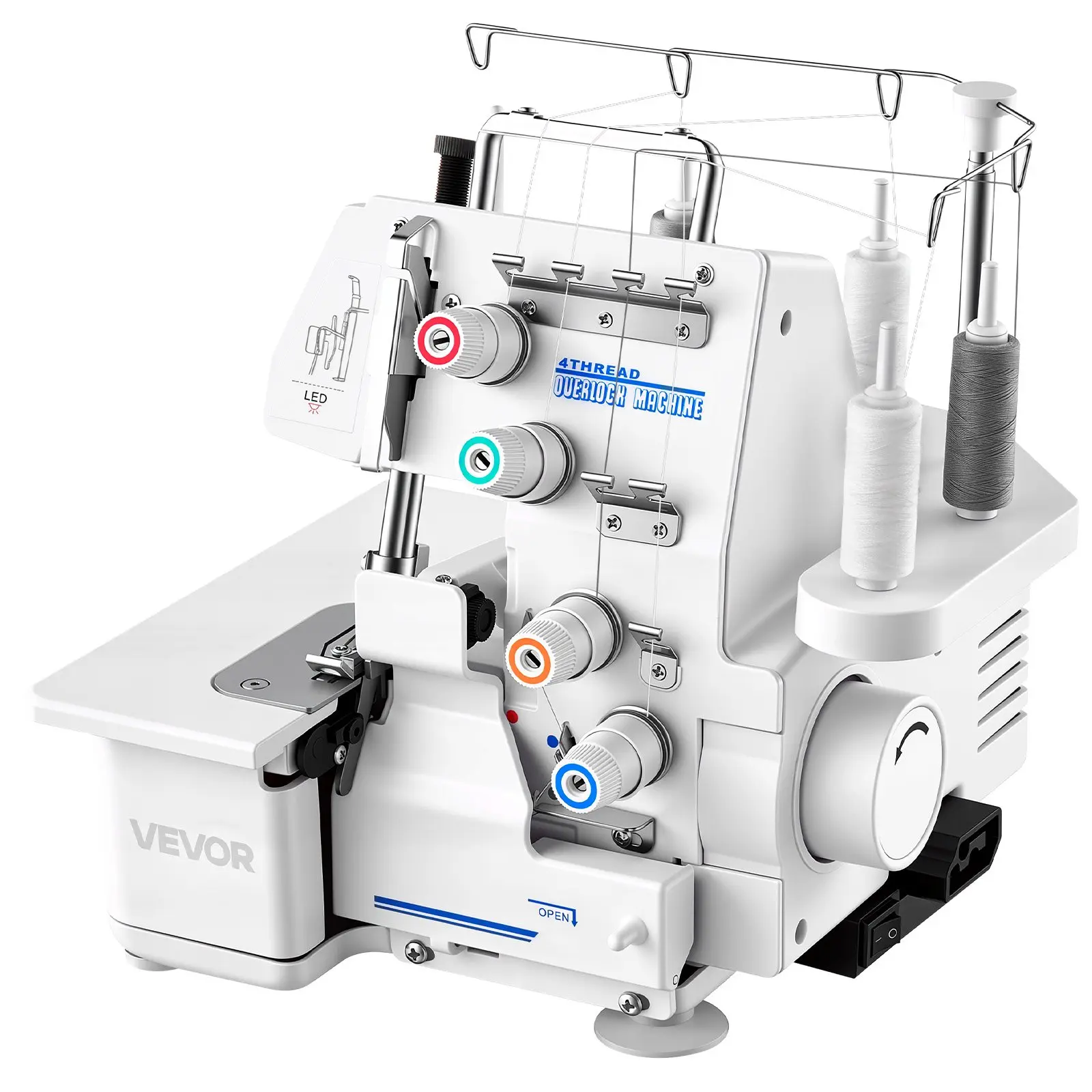 【Summerfinds】VEVOR Serger Overlock Sewing Machine, 1250 Stitches Per Minute, 3 and 4 Thread Capability, with LED Light and Strong Suction Feet, Heavy-Duty Metal Frame Sewing Machine for Various Fabrics, White