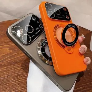 for Magsafe Bracket Matte Hard Case for iPhone 17 16 15 Pro Max Plus 17 Air 11 12 13 14 Magnetic Stand Camera Protector Cover iphone  proma