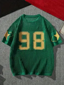 Men's Lightweight Summer Sweater, Breathable Knitwear with Digital Design, Loose Casual Top for Daily & Formal Wear, Patchwork, Knitted Tops