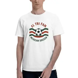 White Classic Fit Mens Graphic Tee Vintage Distressed El Tri Fan Mexican Soccer Football With Mexican Green Red Flag Stripes Print Latino Hispanic Patriotic Mexico National Team Game Day Sports Casual Short Sleeve T Shirt For Men