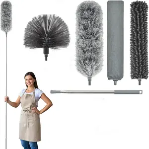 Extendable Feather Duster 4-Piece Set, 30-100 Inch Telescoping Pole, Bendable & Reusable, Perfect for High Ceilings, Fans, Lights, Blinds, Cars, Furniture