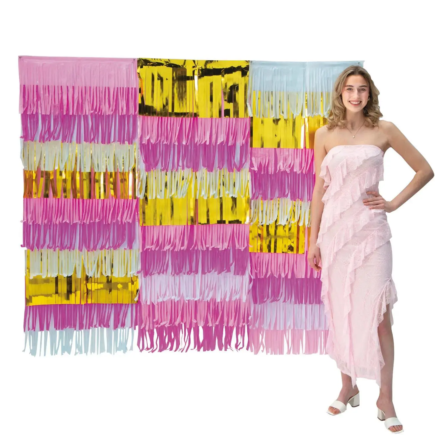 6 ft. x 5 ft. Pastel Rainbow Tissue & Foil Fringe Backdrop, Magical Unicorn-Themed, Colorful Multicolor Lightweight Curtain Accessory for Household Textiles Decor, Shimmering