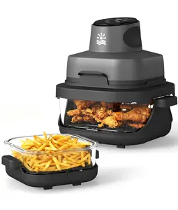 Portable Glass Air Fryer - 1500W, 4.2 QT & 6-Cup Dual Glass Containers with Lids, 4-in-1, 60 Min Timer, 140°F-400°F Adjustable, Microwave, Freezer & Dishwasher Safe