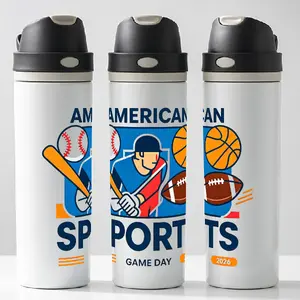 water bottle,American Sports Game Day Insulated Water Bottle 24oz Stainless Steel Tumbler for Baseball Basketball Football Fans Drinkware Mug，cups，iced coffee cups