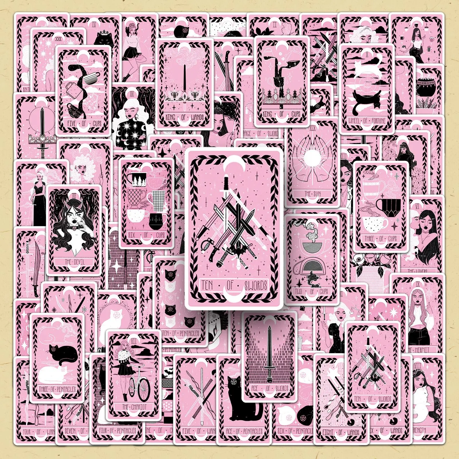 Tarot Card Pattern Sticker, 156pcs/set Creative Mysterious Design DIY Decorative Sticker, DIY Decals for Phone Case, Computer, Guitar, Bag, Water Cup, Scrapbook Decoration, Cellphone