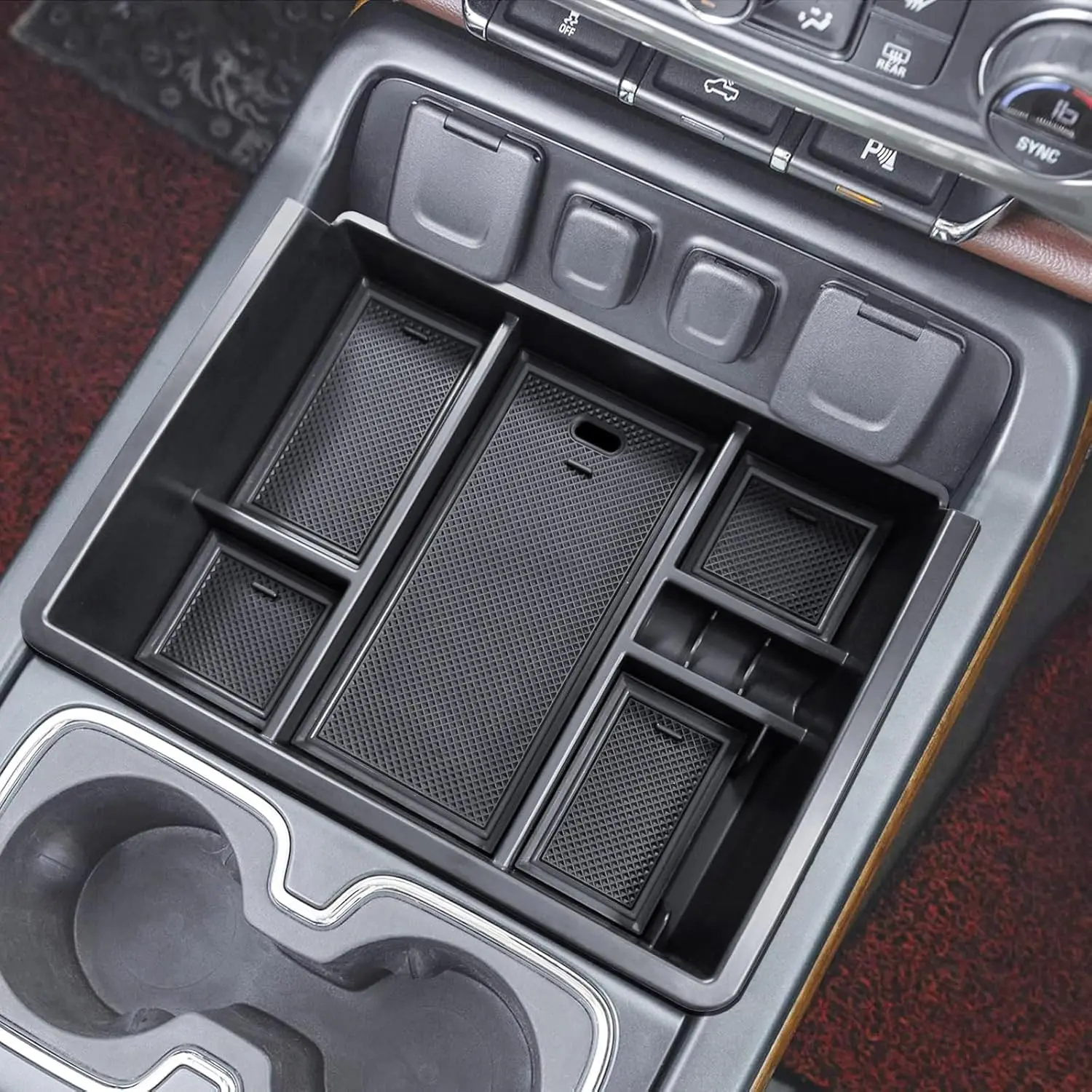 Full Center Console Organizer Compatible with 2014-2018 Sierra 1500 /Silverado 1500 Accessories 2015-2019 Silverado/Sierra 2500 3500HD Compartment Cover Insert Tray Storage, Black