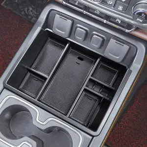 Full Center Console Organizer Compatible with 2014-2018 Sierra 1500 /Silverado 1500 Accessories 2015-2019 Silverado/Sierra 2500 3500HD Compartment Cover Insert Tray Storage, Black