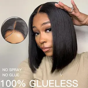 gk Glueless Hairline Wig - 10in Short Bob Real Hair, 13x4 Skin-Friendly Lace, 180% Density Straight Cut Wear-and-Go Lace Front Wig for Women, Wigs,summervibes