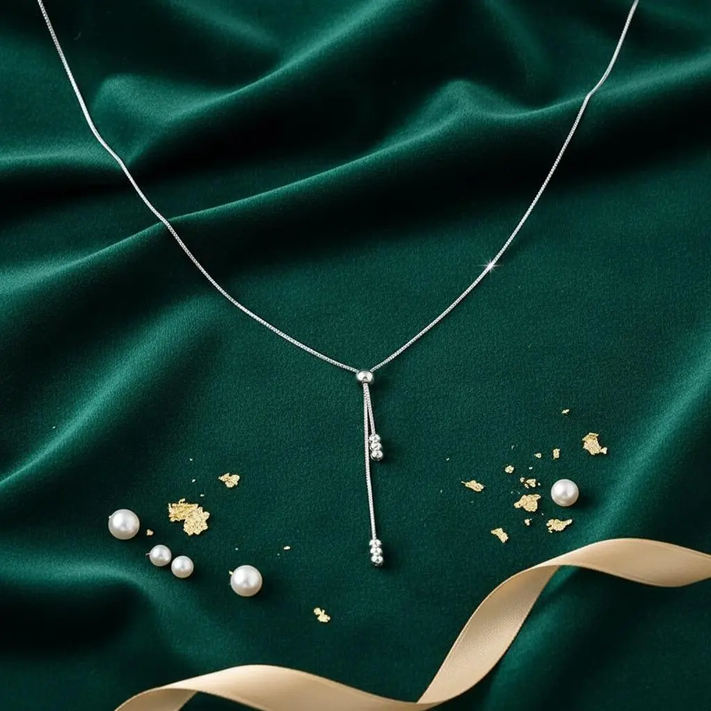 Women's Elegant 925 Sterling Silver Y-Shaped Necklace - Adjustable Bead Slider, Simple Classic Design, Silver-Plated, Low Allergenic, All-Season, Ideal for Daily Wear, Perfect Christmas Gift