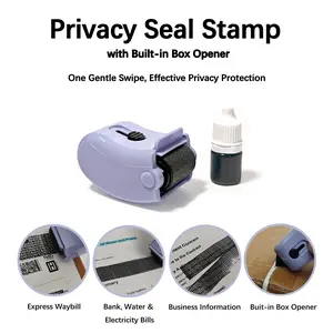 Privacy Protection Security Roller Stamp with Built-in Box Opener Address Billing Shipping Info Blocker 100m Coverage Reusable Ink Refillable All-in-One Cap Home Office Essential