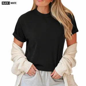 Fresh Drop Essential cotton Basic Tee – trendy graphic unisex tees , black white solid color t shirts women’s graphic tees, vintage  oversized unisex crewneck casual streetwear soft cotton loose fit everyday outfit top