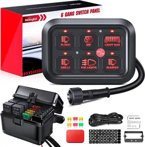 Nilight 6-Gang Compact 12VDC Switch Panel, Universal Circuit Control Relay System with Fuse Wiring Harness, Plug-N-Play Automatic Dimmable ON-Off LED Pod for Cars, Trucks