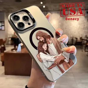 Case for iPhone 15 16 14 Pro Max 13 12 11 XR XS Plus Cartoon Jesus Pattern Shockproof Silicone PC Back Protective Smartphone Cover Cellphone Protective