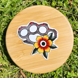 Brass Knuckles & Flower American Traditional 3-inch Sticker, Waterproof, Vinyl