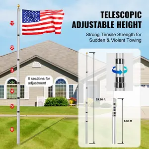 VEVOR 20FT Sectional Flag pole Kit, Heavy Duty Aluminum Alloy in Ground Flag poles for Outside, 3 Display Modes Flagpole with 3x5 American Flag, Professional Accessories, SilverVEVOR Super Brand Day
