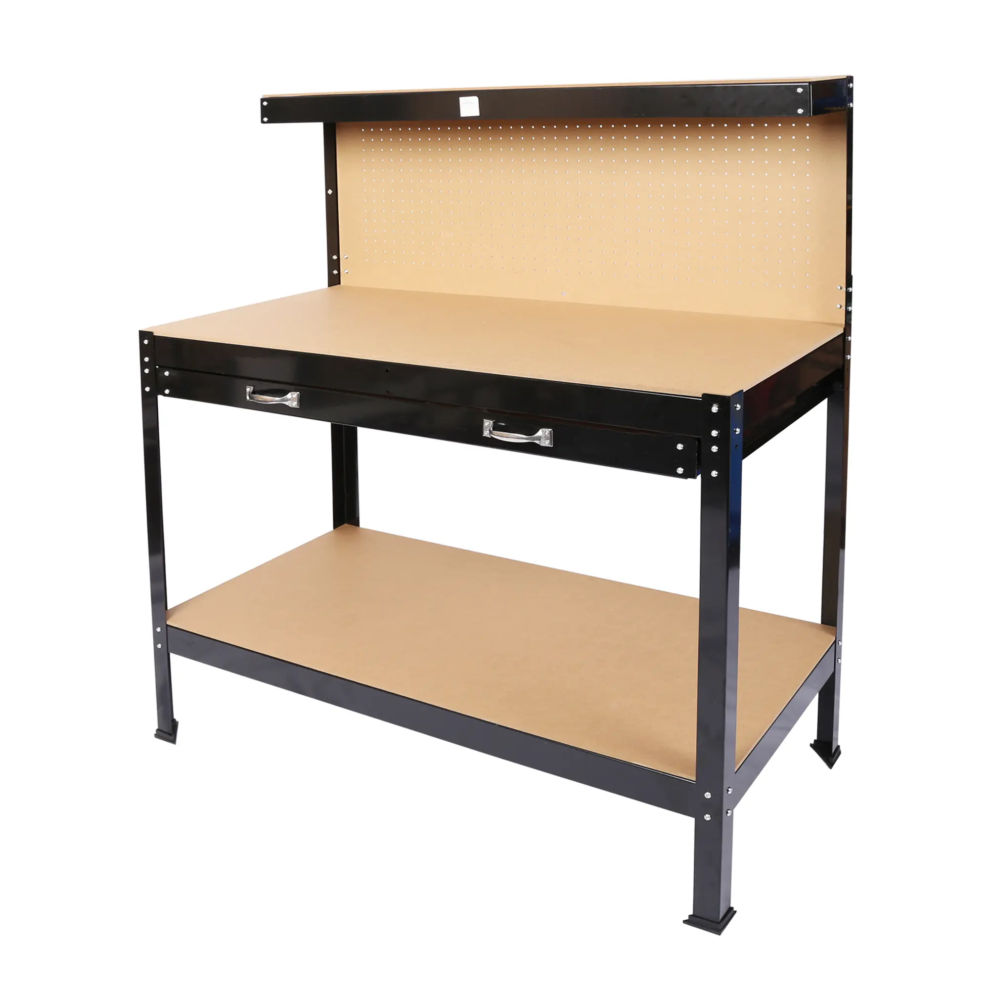 45.3in Heavy Duty Rust-Resistant Steel Workbench with Steel Frame, Freestanding Tool Storage Table with Drawer, Back Peg Board & Pegboard Hooks, 300lbs Capacity for Business or Personal Workshop Use