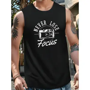 Photography Vest for Men Suitable for DSLR MLL Cameras - Summer Sportswear Featuring a Round Neck, Machine-Washable Carrier System (No Bulky Underwear Included) - Gear for Photographers, Classic Crew Neck Tank Top
