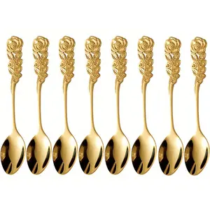 8-Piece Elegant Rose Coffee Spoons, Premium Stainless Steel Tea Spoons, Delicate Dessert Spoons, Spoons Set, Kitchenware, Perfect Gift for Weddings Birthdays Mothers Day
