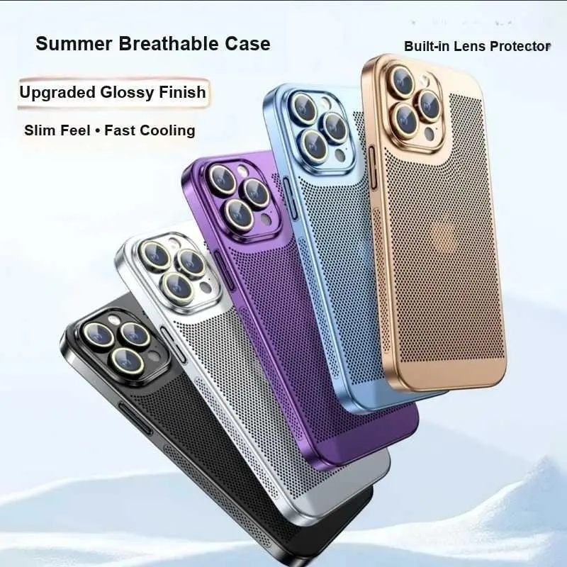 Breathable For iPhone 16 Phone Case For iPhone 17 Pro Max Full-Plated Cooling Mesh Case Shockproof PC Protective Cover HNU44