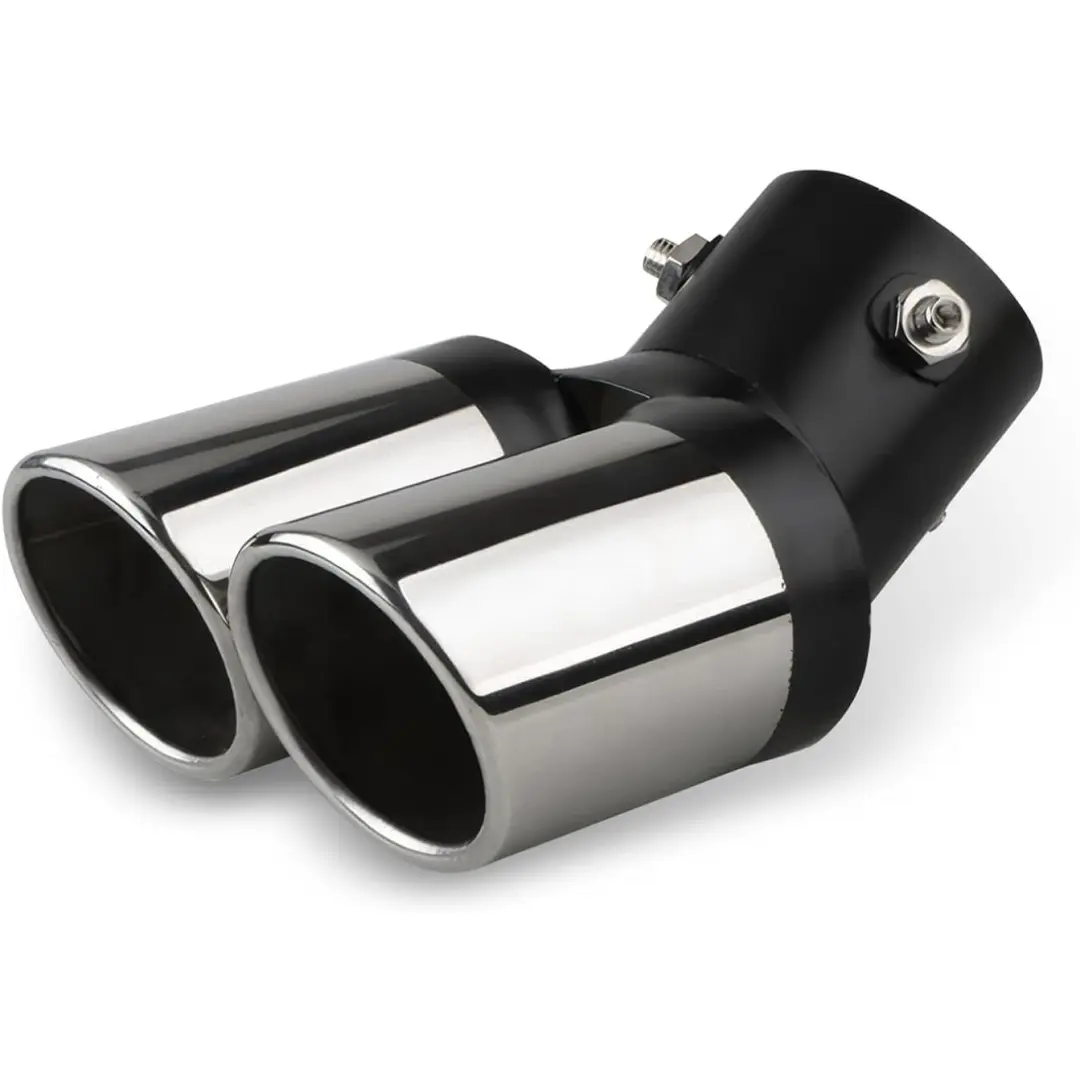 Dual Exhaust Tip, Stainless Steel Bending  Exhaust with Bolt, 2.5" Inlet Dual Tail Pipe  Tip, Exhaust Pipe Accessories, Muffler Tail for Most Cars (Black Silver)