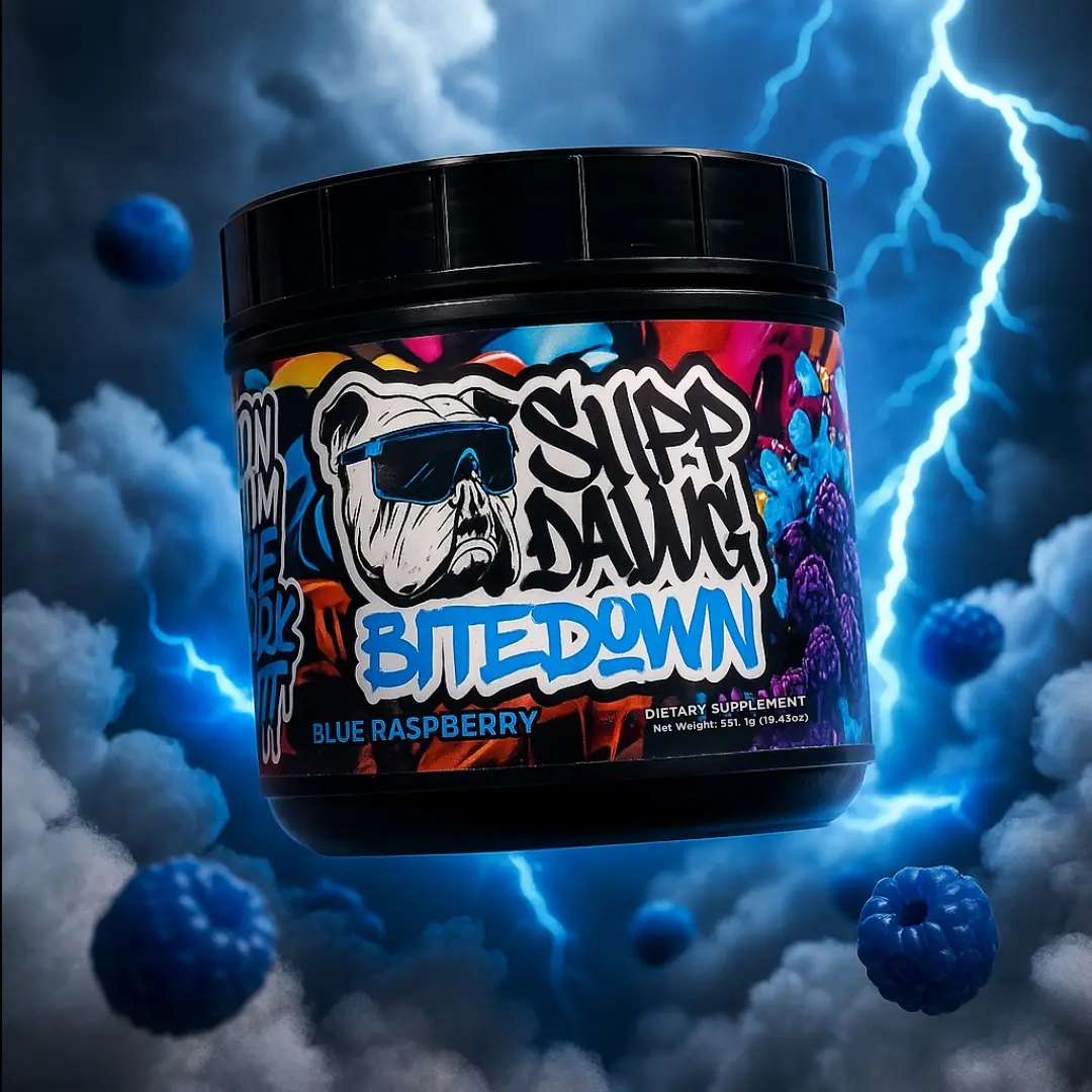 SuppDawg Bite Down Caffeine-Free Non-Stim Pre-Workout Powder with Pump Formula, 30 Servings - Fitness Endurance Supplement for Athletic Adults’ Muscle Performance & Health Support