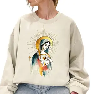 Virgin Mary Sweatshirt – Sacred Heart Holy Mother Graphic Pullover, Catholic Christian Faith Shirt Virgen, Our Lady Of Guadalupee Virgin Mary Virgen Morena Sweatshirt  Unisex Sweatshirt Classic Cotton Fabric