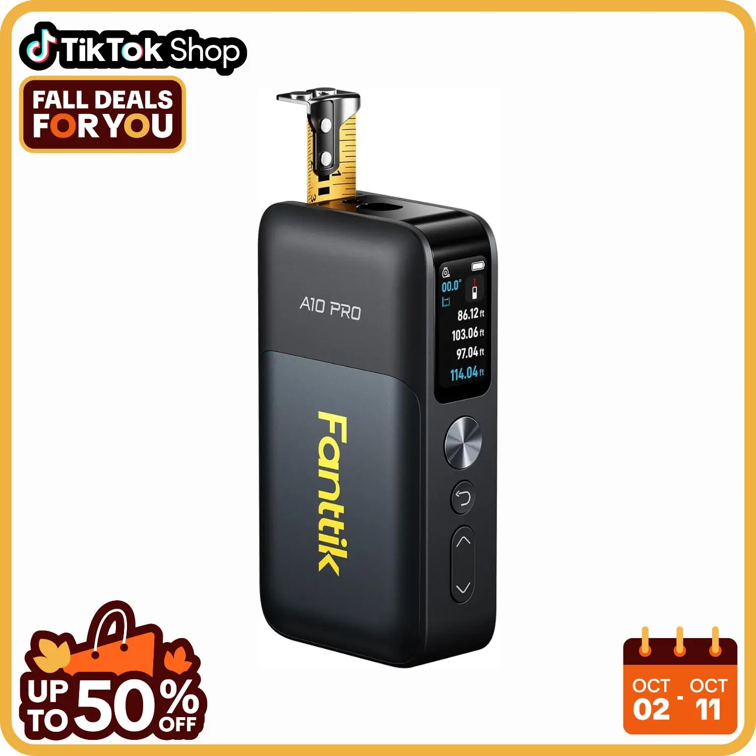 Fanttik A10 Pro 2-in-1 Digital Laser Tape Measure with HD IPS Color Display, 165Ft Rechargeable Laser Measurement Tool & 9.8Ft Measuring Tape, 6 Units