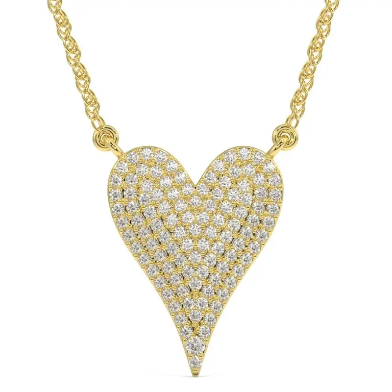 1Ct Heart shape Natural Diamond Pave Pendant in White or Yellow Gold Necklace