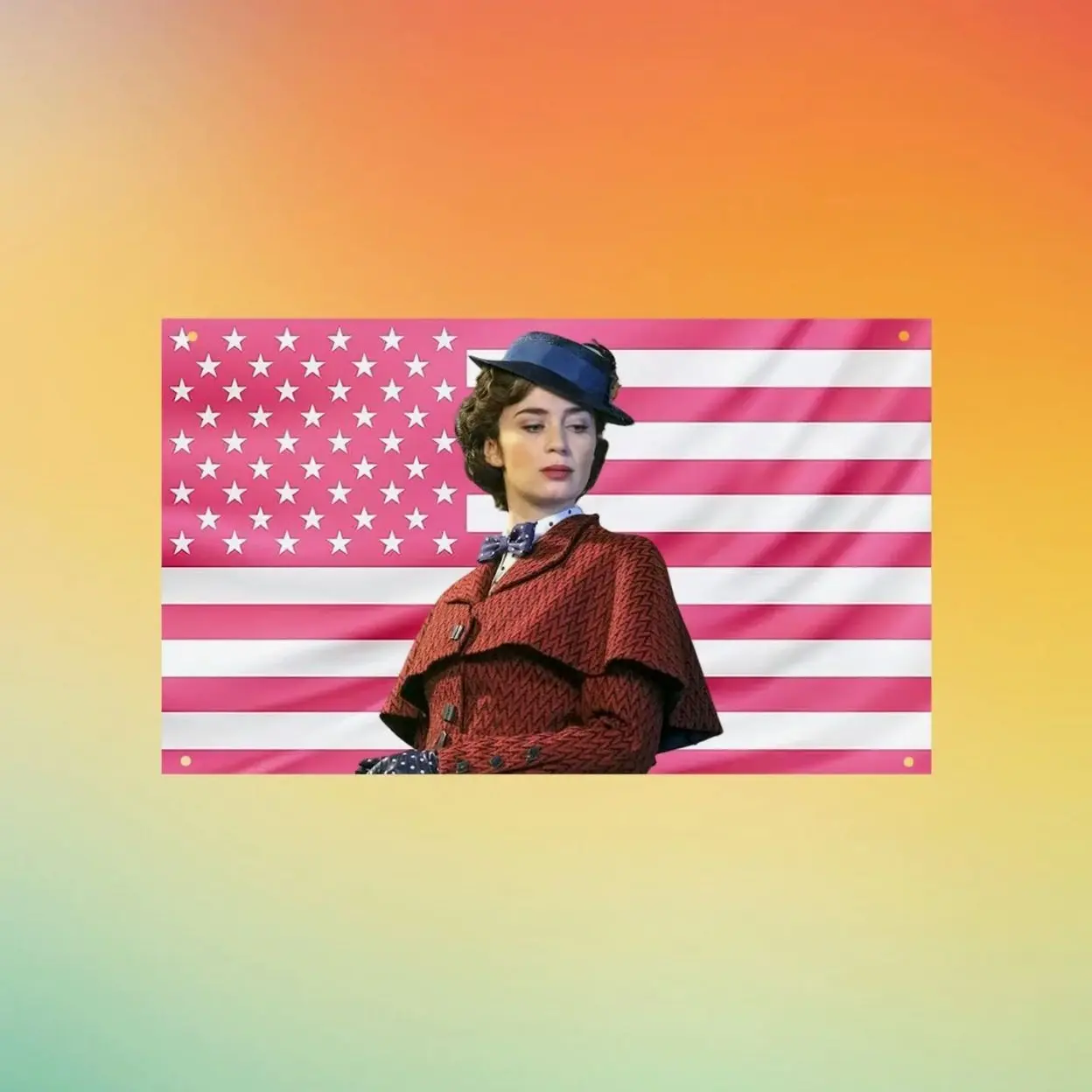 Mary Poppins Pink USA Flag Wall Tapestry, Emily Blunt Wall Flag, Disney Movie Room Decor, Whimsical Fan Gift