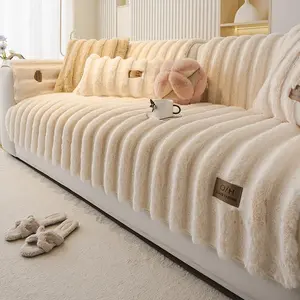 Luxury Faux Rabbit Fur Sofa Cushion, Non-Slip Single Piece Cover, Sofa Slipcover, Ultra Soft Plush Material, Winter Warmth, Pet Friendly, Perfect Living Room & Bedroom Decor